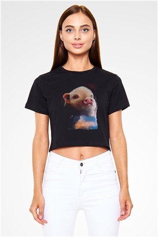 Domuz Siyah  Crop Top Tişört