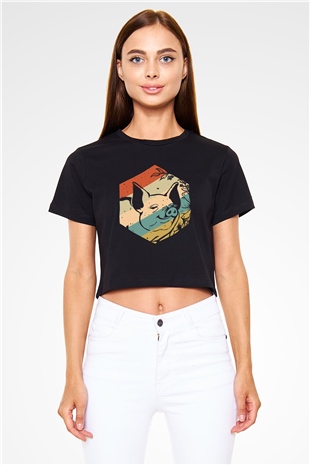 Domuz Siyah  Crop Top Tişört