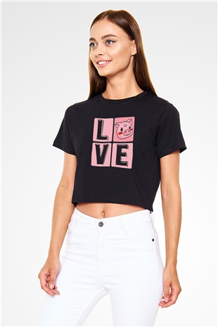 Domuz Siyah  Crop Top Tişört
