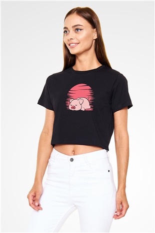 Domuz Siyah  Crop Top Tişört