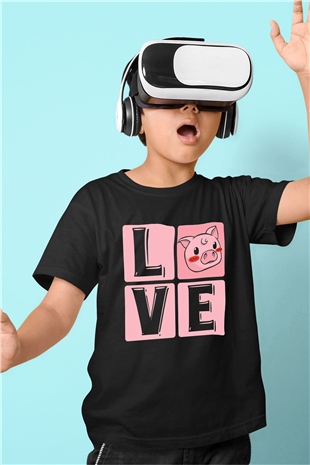 Domuz Siyah Unisex Çocuk Tişört