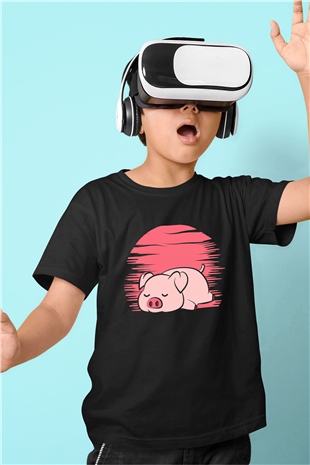 Domuz Siyah Unisex Çocuk Tişört
