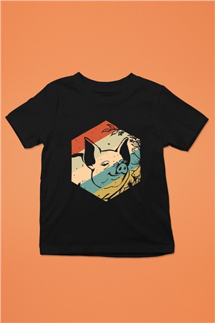 Domuz Siyah Unisex Çocuk Tişört