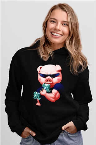 Domuz Siyah Unisex Hoodie