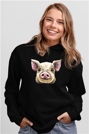 Domuz Siyah Unisex Hoodie