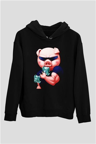 Domuz Siyah Unisex Hoodie