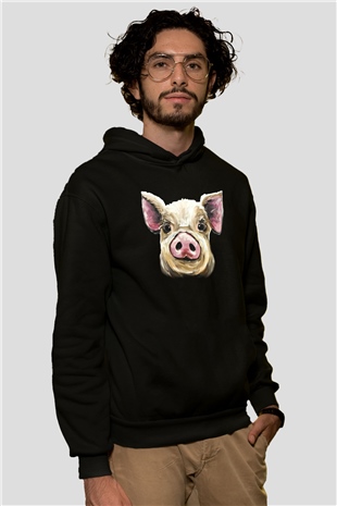 Domuz Siyah Unisex Hoodie