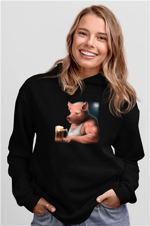 Domuz Siyah Unisex Hoodie