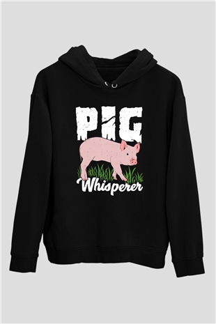 Domuz Siyah Unisex Kapüşonlu Sweatshirt