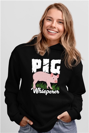 Domuz Siyah Unisex Kapüşonlu Sweatshirt