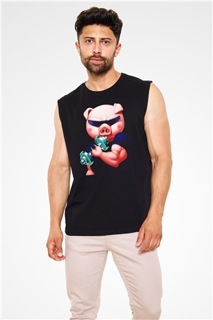 Domuz Siyah Unisex Kolsuz Tişört