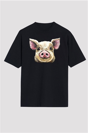 Domuz Siyah Unisex Oversize Tişört T-Shirt