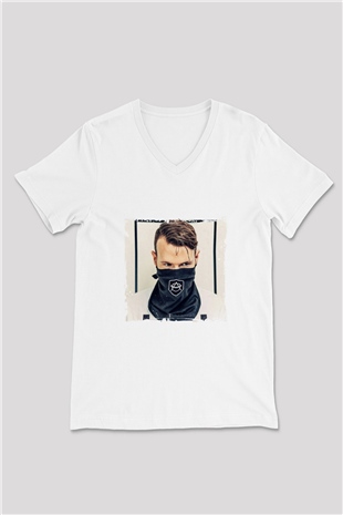 Don Diablo Baskılı Beyaz V Yaka Unisex Tişört