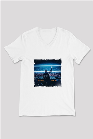 Don Diablo Baskılı Beyaz V Yaka Unisex Tişört