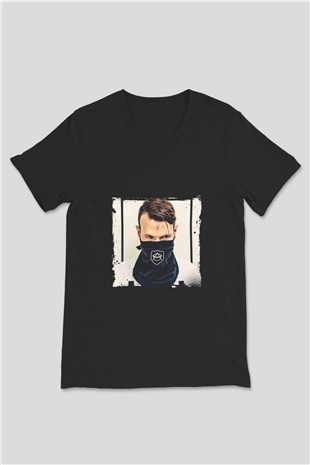 Don Diablo Baskılı Unisex Siyah V Yaka Tişört