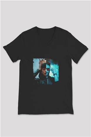 Don Diablo Baskılı Unisex Siyah V Yaka Tişört