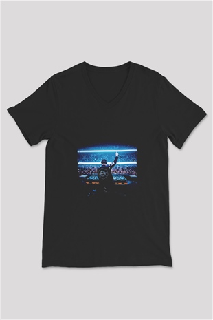 Don Diablo Baskılı Unisex Siyah V Yaka Tişört