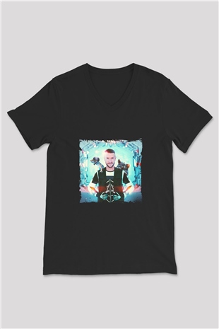 Don Diablo Baskılı Unisex Siyah V Yaka Tişört