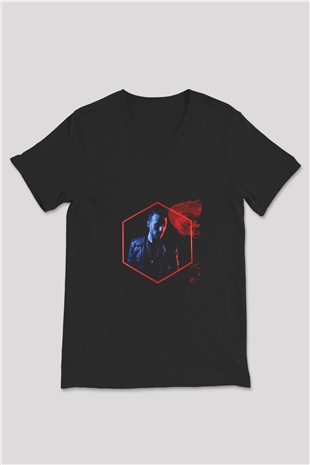 Don Diablo Baskılı Unisex Siyah V Yaka Tişört