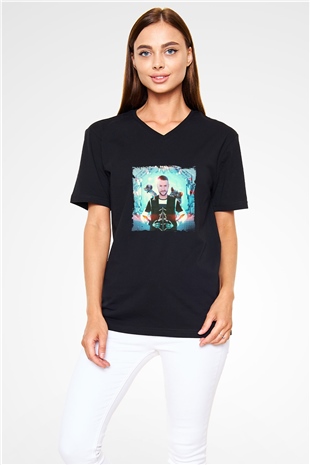 Don Diablo Baskılı Unisex Siyah V Yaka Tişört