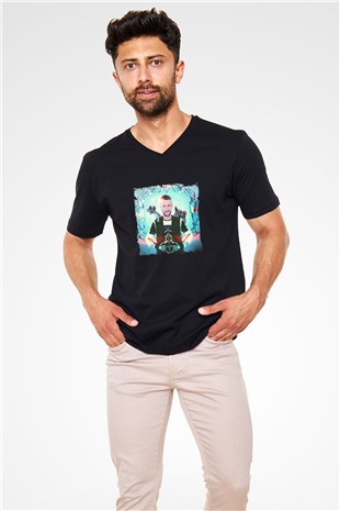 Don Diablo Baskılı Unisex Siyah V Yaka Tişört
