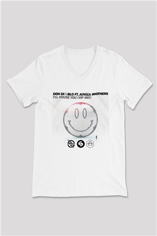 Don Diablo Beyaz Unisex V Yaka Tişört