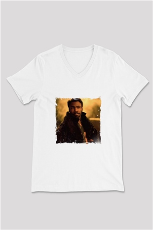 Donald Glover Baskılı Beyaz V Yaka Unisex Tişört