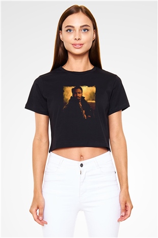 Donald Glover Baskılı Crop Top Siyah Kadın Tişört