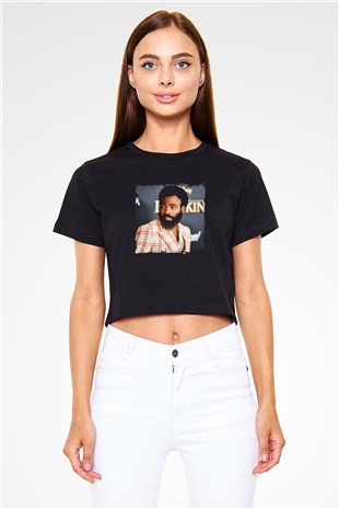 Donald Glover Baskılı Crop Top Siyah Kadın Tişört