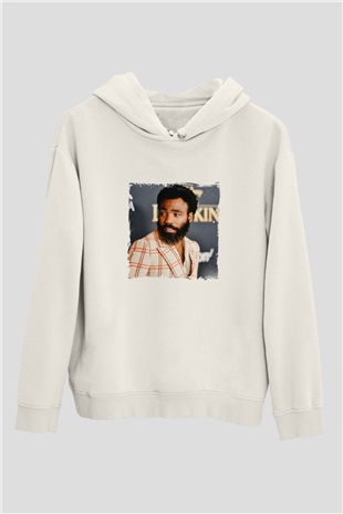 Donald Glover Baskılı Unisex Beyaz Kapüşonlu Sweatshirt