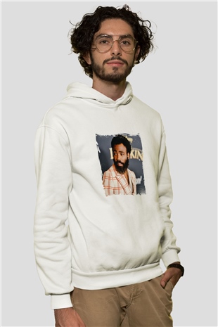 Donald Glover Baskılı Unisex Beyaz Kapüşonlu Sweatshirt