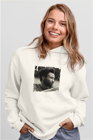 Donald Glover Baskılı Unisex Beyaz Kapüşonlu Sweatshirt