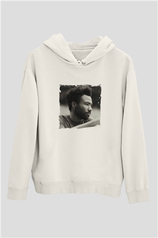 Donald Glover Baskılı Unisex Beyaz Kapüşonlu Sweatshirt