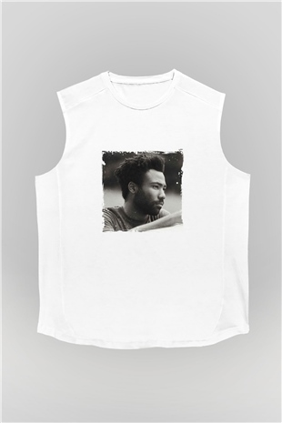 Donald Glover Baskılı Unisex Beyaz Kolsuz Tişört