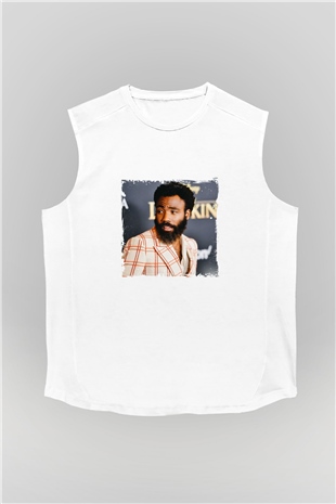 Donald Glover Baskılı Unisex Beyaz Kolsuz Tişört