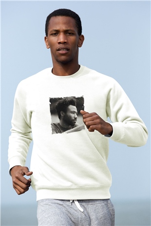 Donald Glover Baskılı Unisex Beyaz Sweatshirt