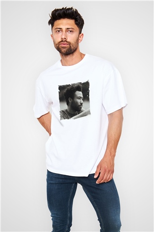 Donald Glover Baskılı Oversize Beyaz Tişört