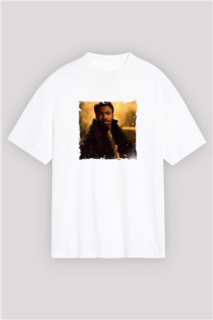 Donald Glover Baskılı Oversize Beyaz Tişört