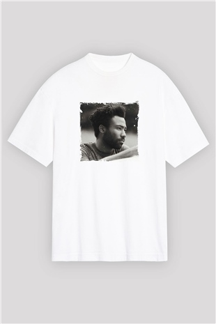 Donald Glover Baskılı Oversize Beyaz Tişört