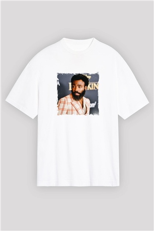 Donald Glover Baskılı Oversize Beyaz Tişört