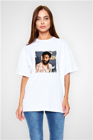 Donald Glover Baskılı Oversize Beyaz Tişört