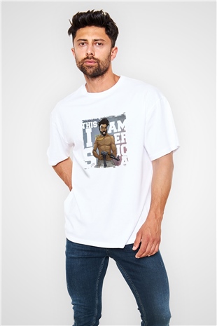 Donald Glover Baskılı Oversize Beyaz Tişört