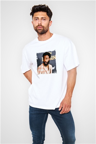 Donald Glover Baskılı Oversize Beyaz Tişört
