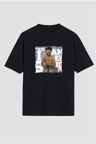 Donald Glover Baskılı Unisex Oversize Siyah Tişört