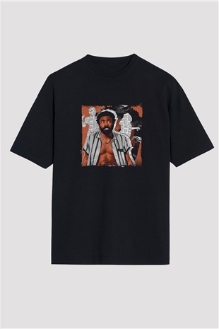 Donald Glover Baskılı Unisex Oversize Siyah Tişört