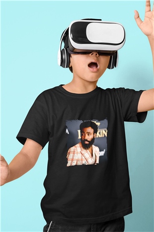 Donald Glover Baskılı Unisex Siyah Çocuk Tişört