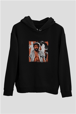 Donald Glover Baskılı Unisex Siyah Hoodie
