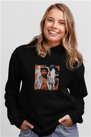 Donald Glover Baskılı Unisex Siyah Hoodie