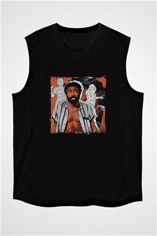 Donald Glover Baskılı Unisex Siyah Kolsuz Tişört