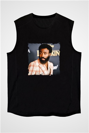 Donald Glover Baskılı Unisex Siyah Kolsuz Tişört